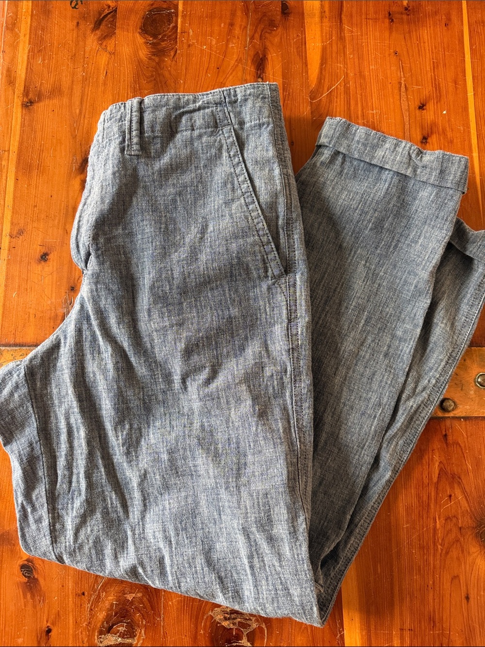 Lands' End Women's Straight Leg Linen-Blend Pants in Heather Blue